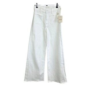 MOTHER The Undercover Sneak Patch Pocket High-Rise Wide-Leg Jeans, White, 23